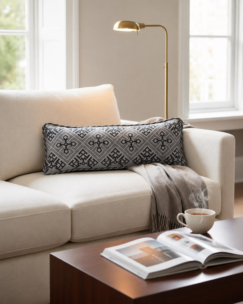 Grey Woven Geometry Cushion Cover