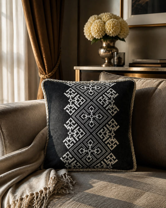 Black Woven Geometry Cushion Cover